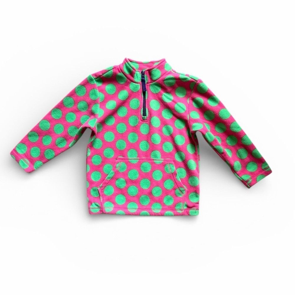 Hanna Andersson Fleece Pullover Girls 110 Pink Green Polka Dot 1/4 Zip Mock